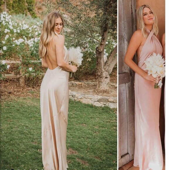 New show me your mumu champagne jasmine halter maxi twist neck dress gown - Picture 5 of 13